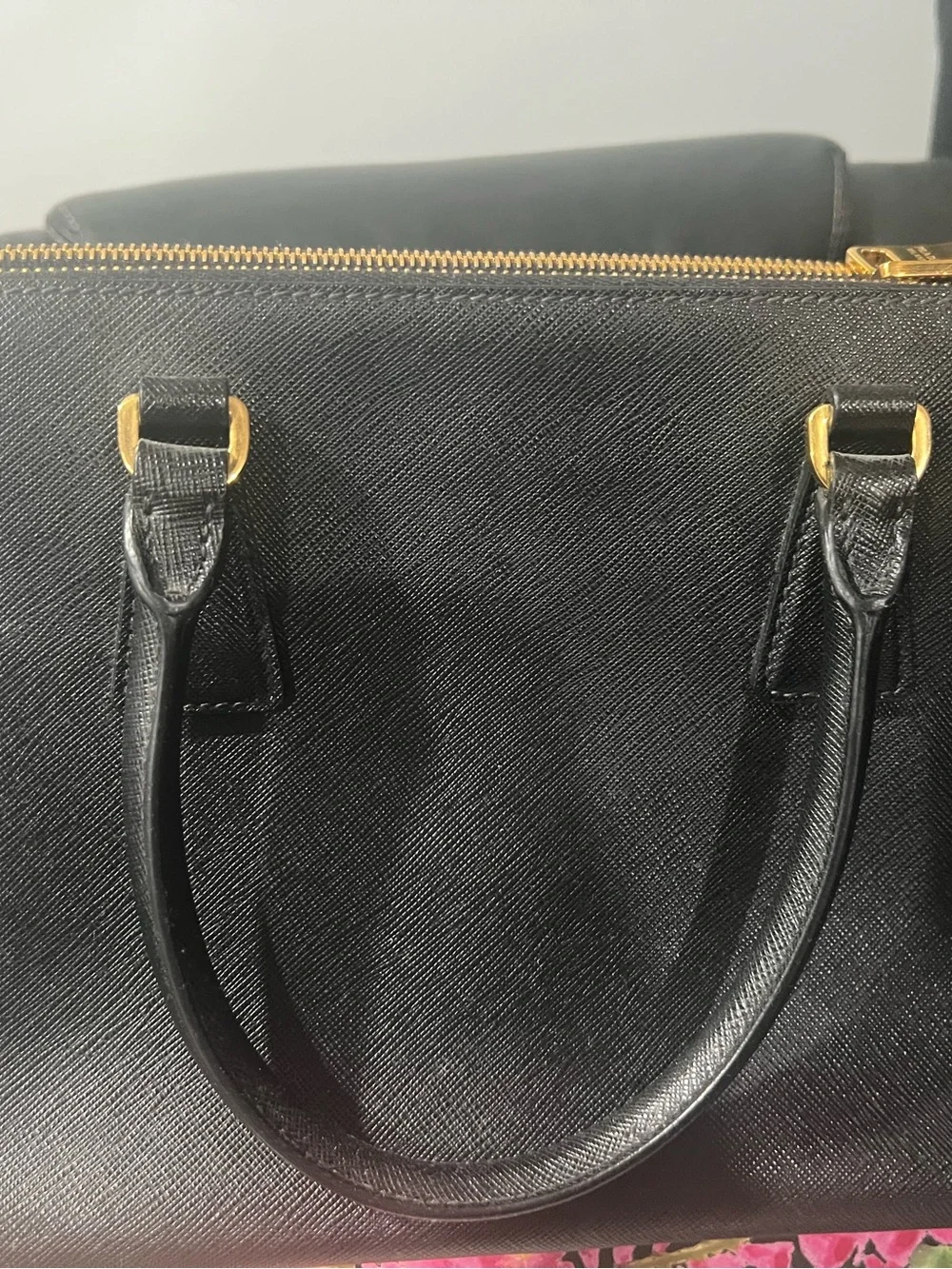 Prada Black Saffiano Leather Satchel with Gold Hardware